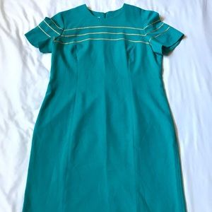 Leslie Fay Vintage 80s Aqua blue & Gold Dress